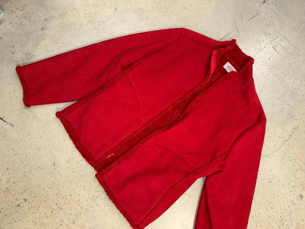 Vintage Cameleon Red Faux Suede Sherpa Lined Zip Up Jacket Size M